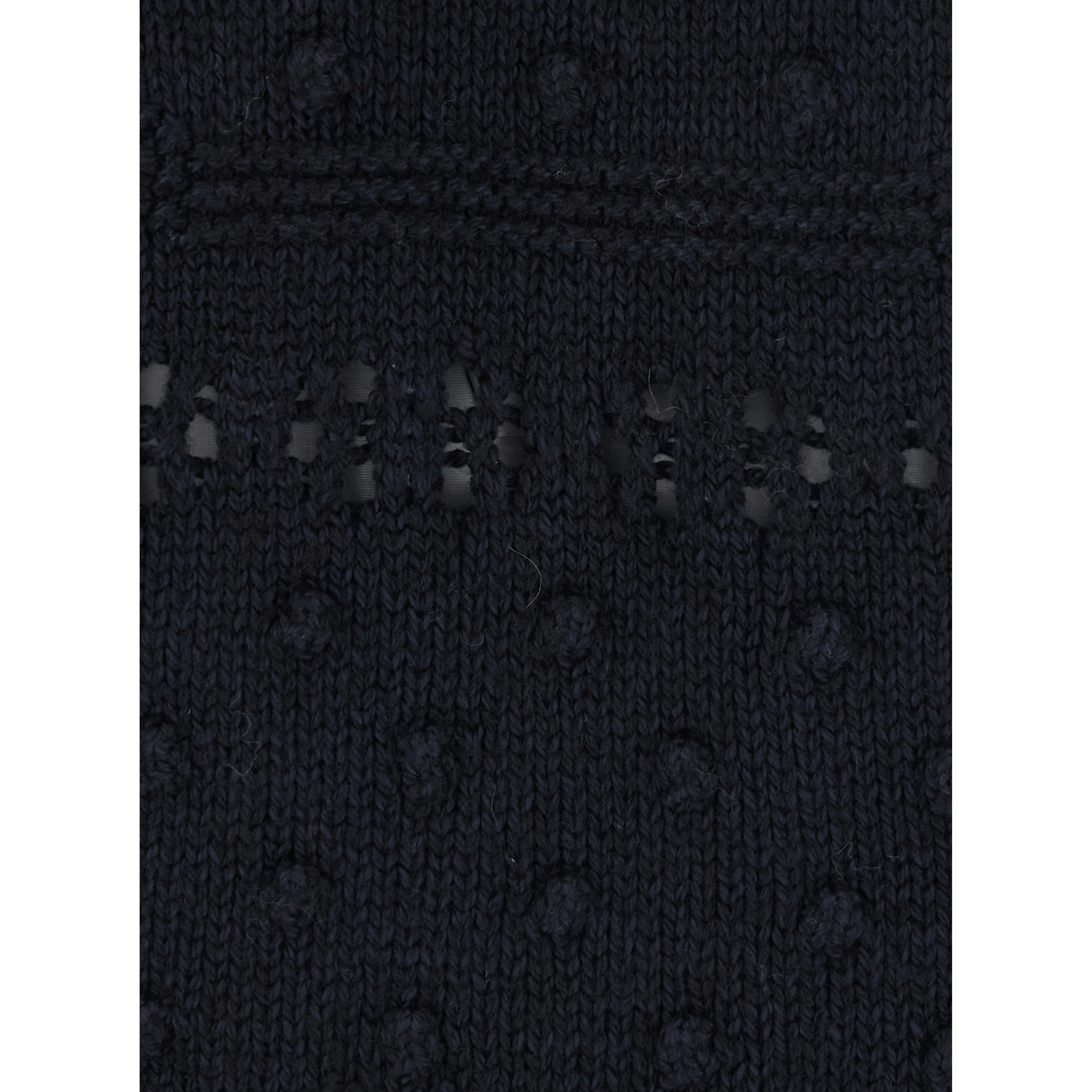 Luce Black Crew Neck Sweater with Perforated Design in Wool for Women