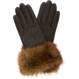 Betty Brown gloves with eco-fur cuffs in eco-leather for women