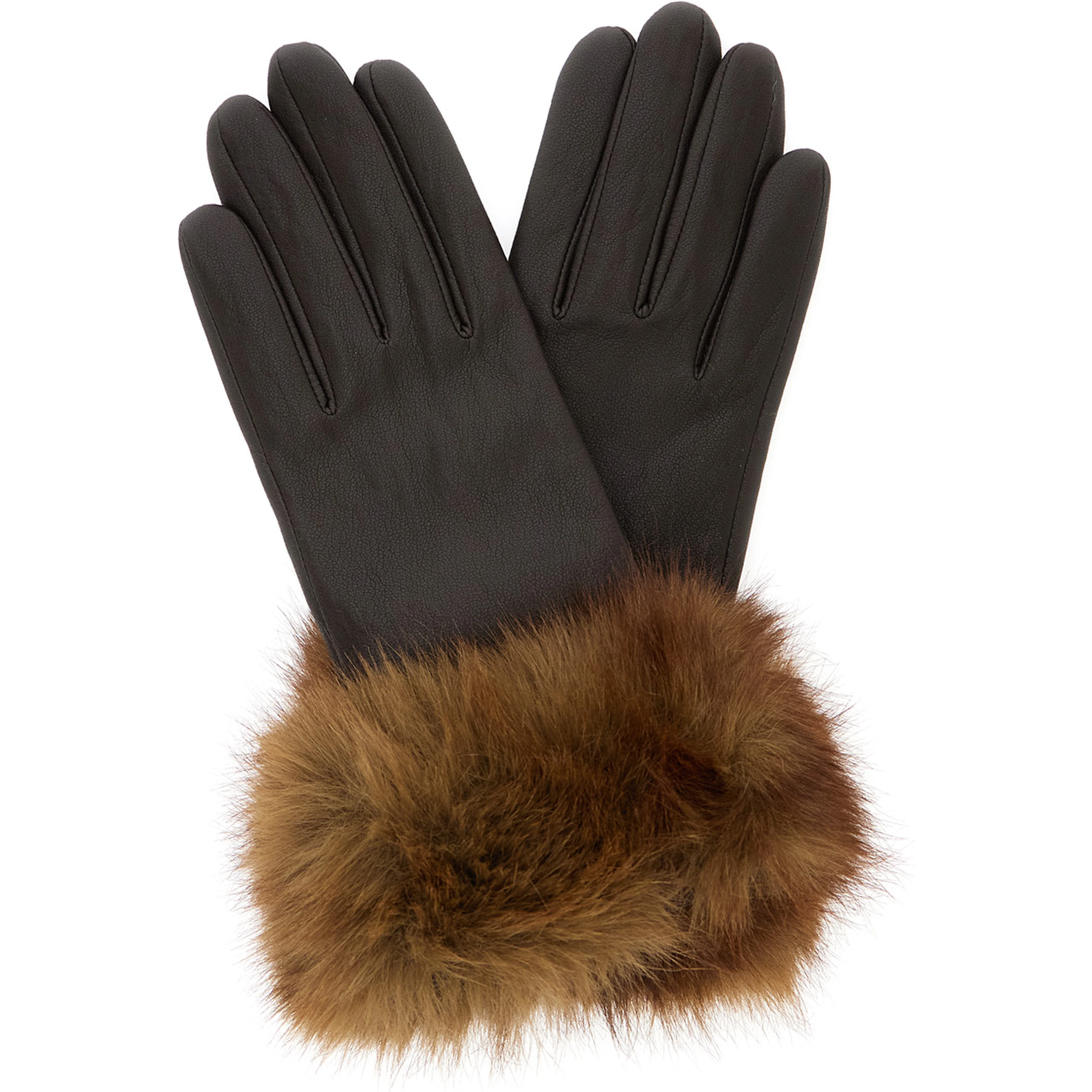 Betty Brown gloves with eco-fur cuffs in eco-leather for women