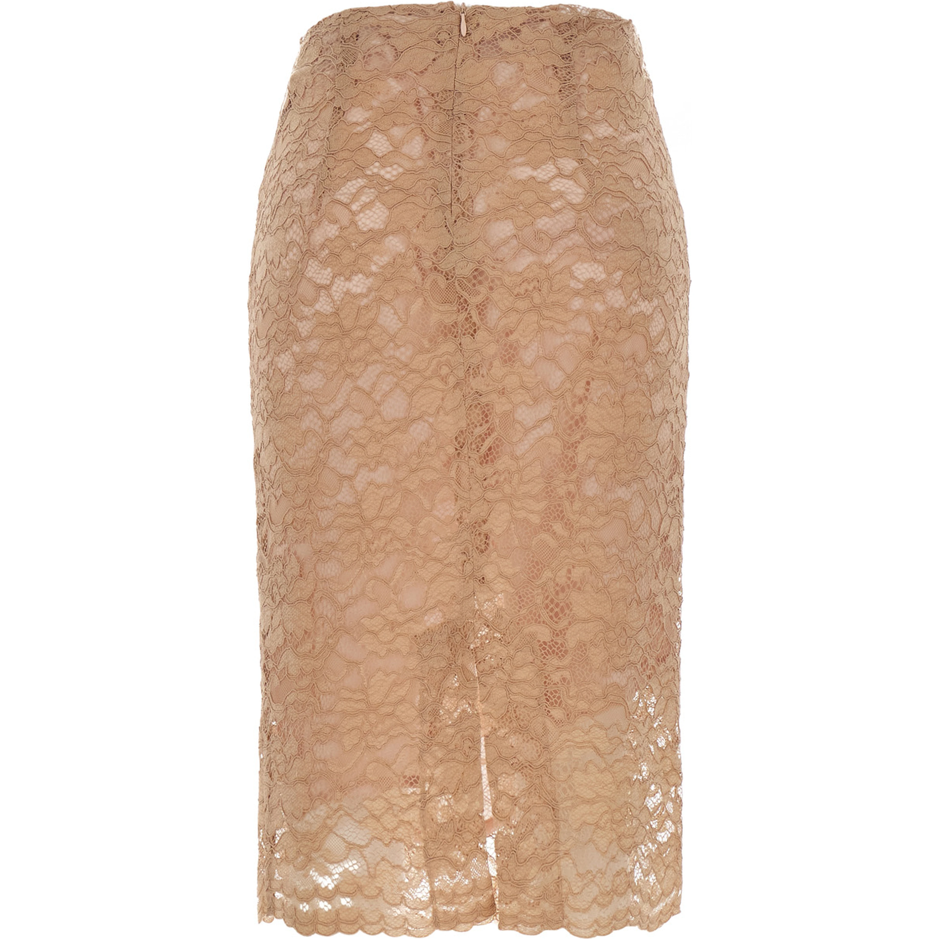 Beige Pencil Skirt with All-Over Lace Embroidery in Fabric for Women