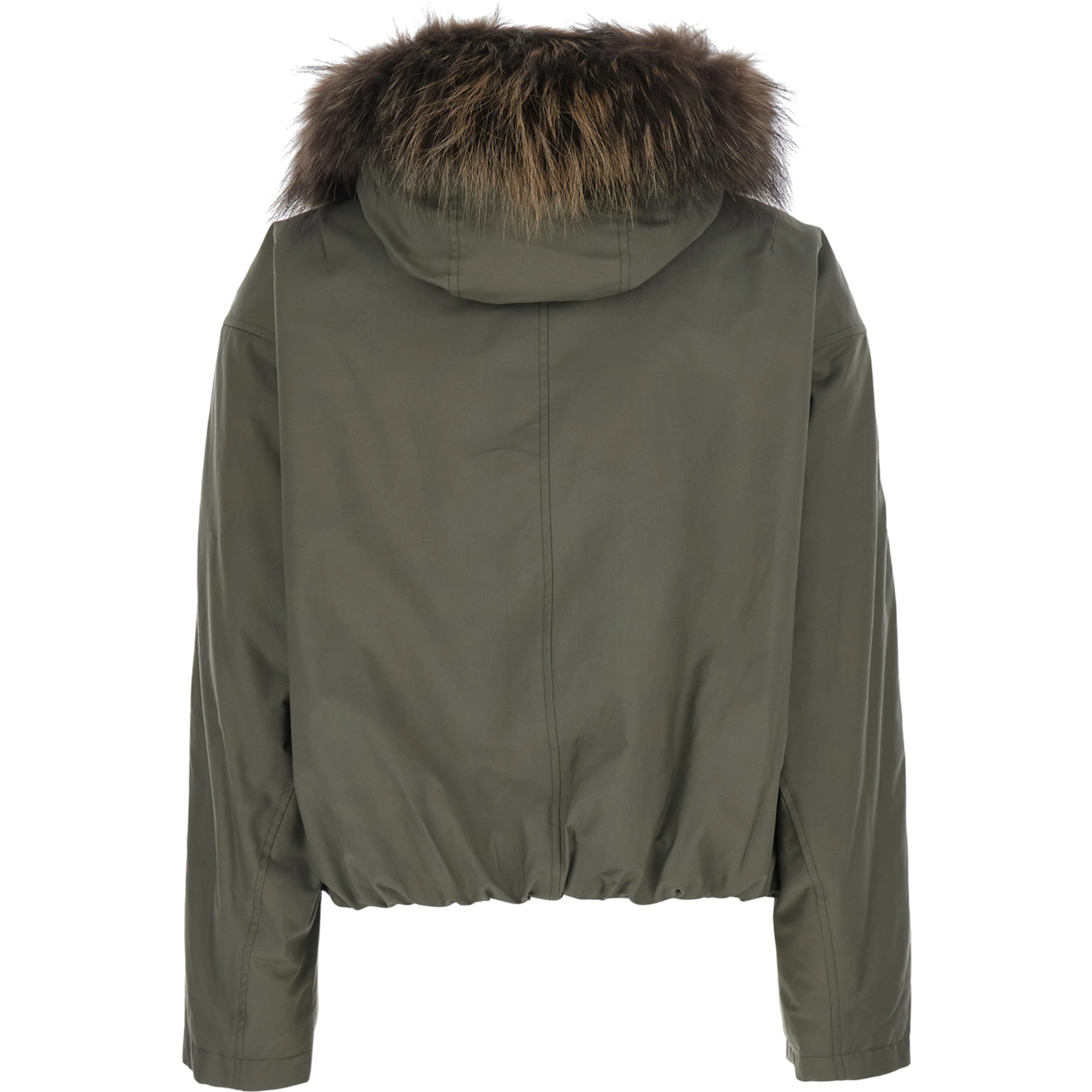 green jacket with Hooded fur and reversible design in fabric for women