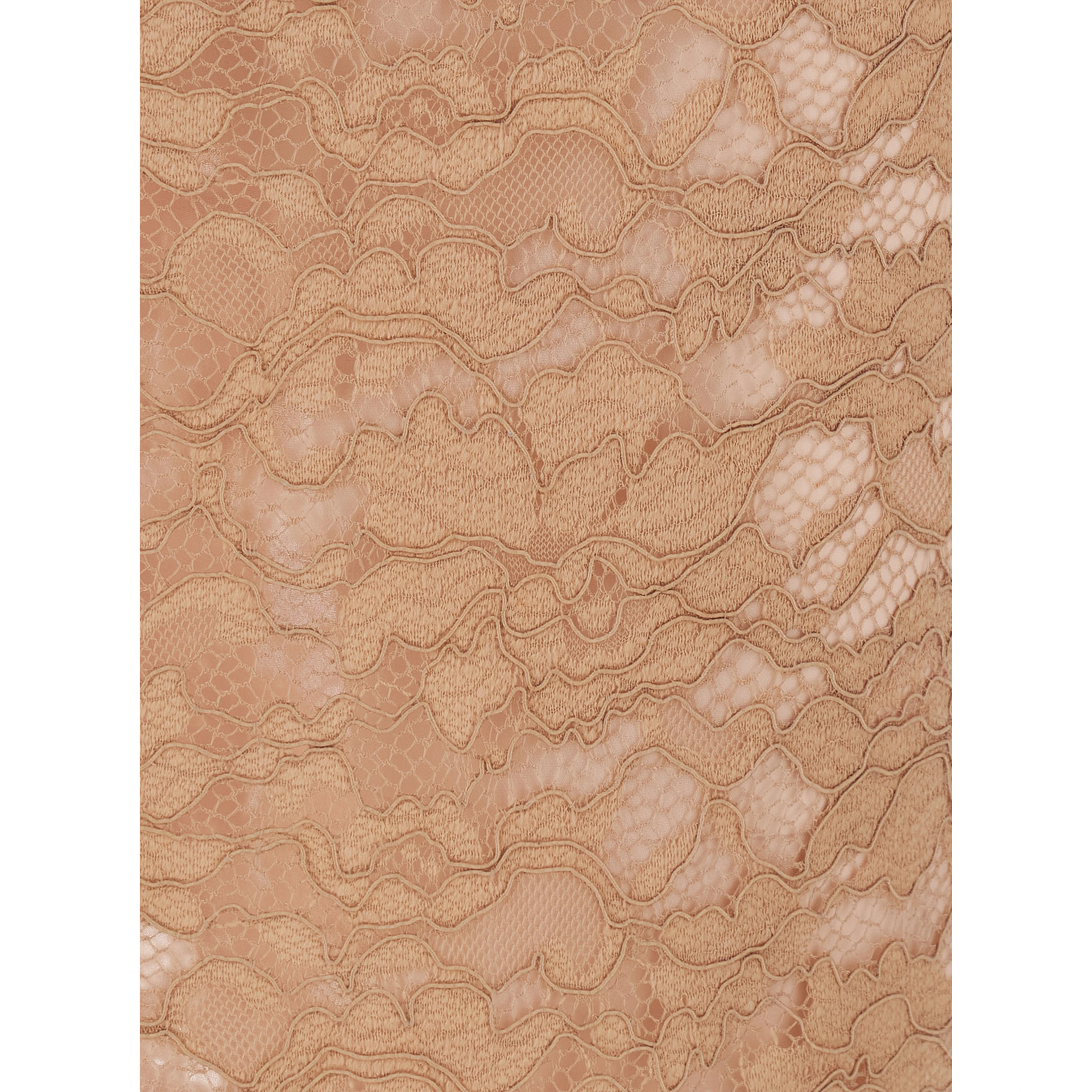 Beige Pencil Skirt with All-Over Lace Embroidery in Fabric for Women