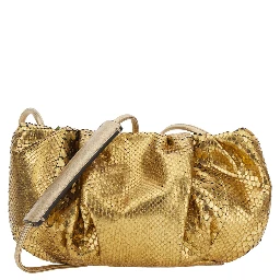 Pillow Metallic Clutch with shoulder strap and magnetic closure in leather for women