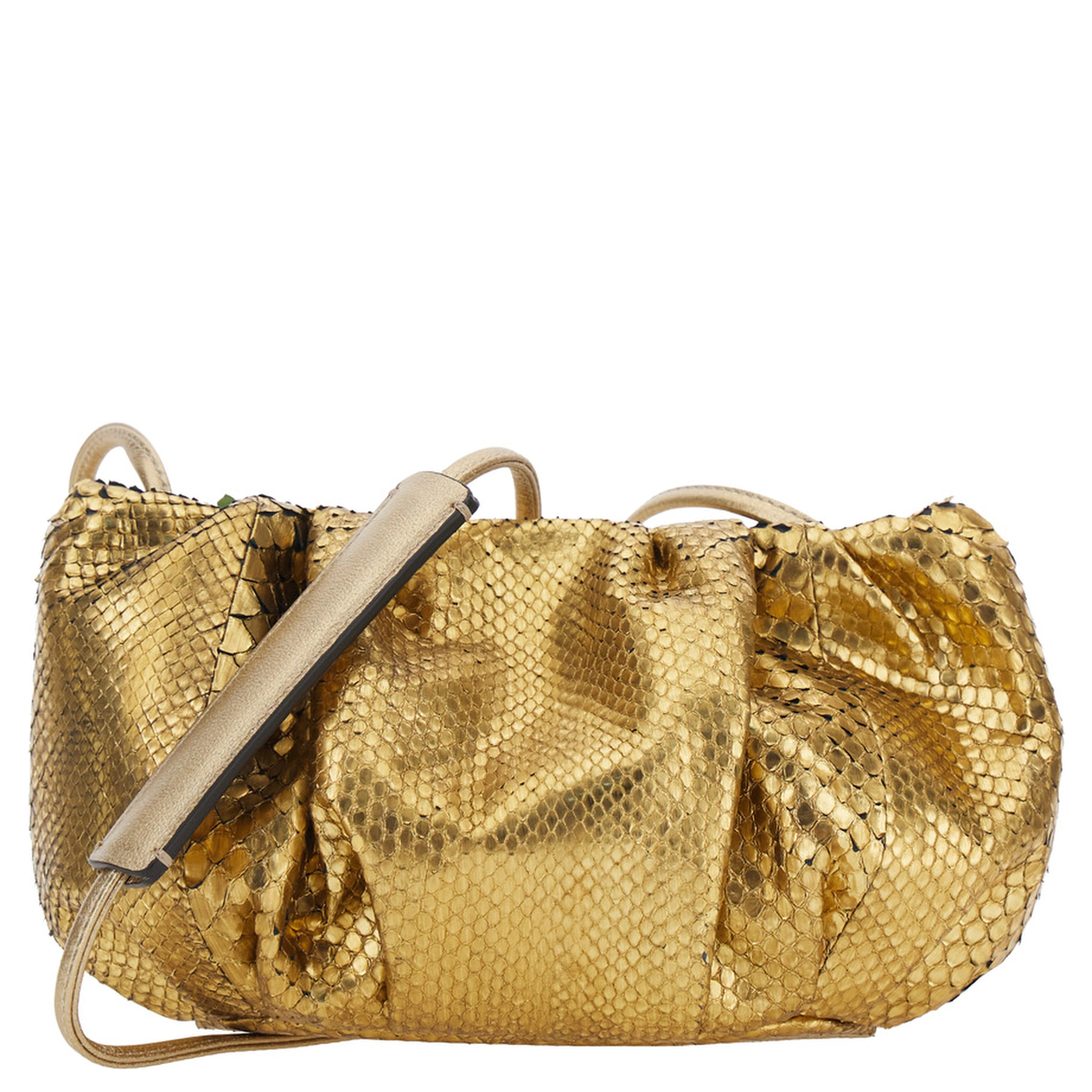 Pillow Metallic Clutch with shoulder strap and magnetic closure in leather for women