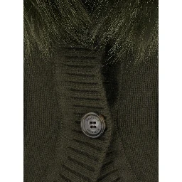 Cardigan with removable fox fur collar and green wool and cashmere for men