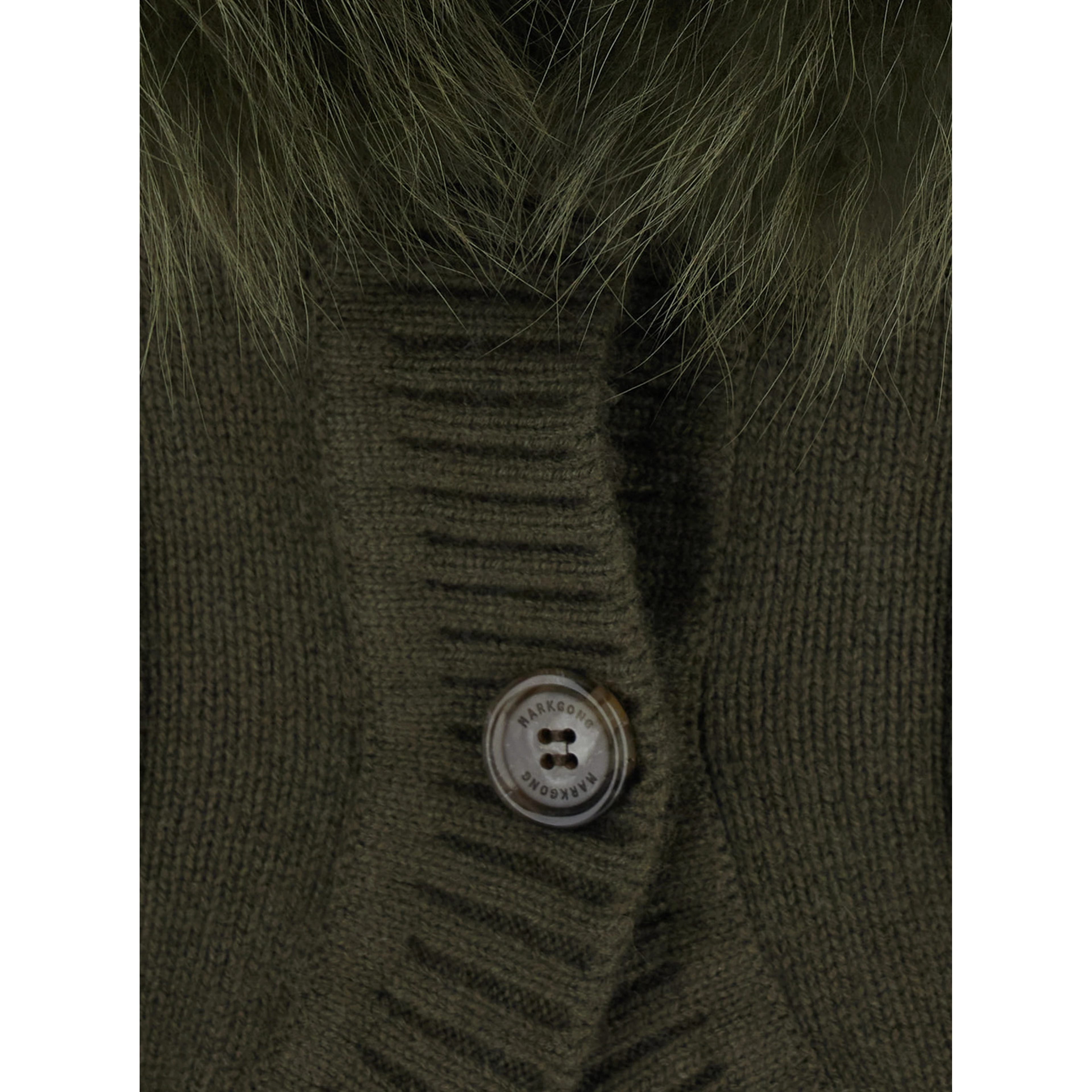 Cardigan with removable fox fur collar and green wool and cashmere for men