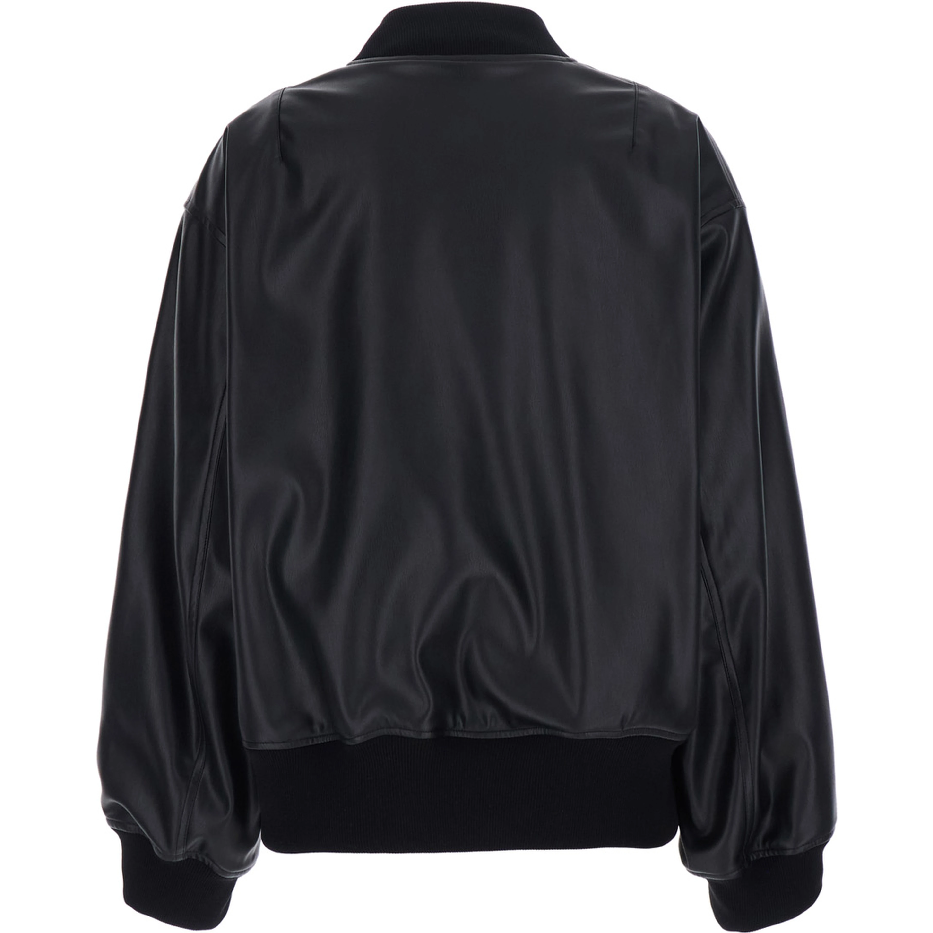 Black Bomber Jacket with Elasticized Hems in Ecoleather for Women