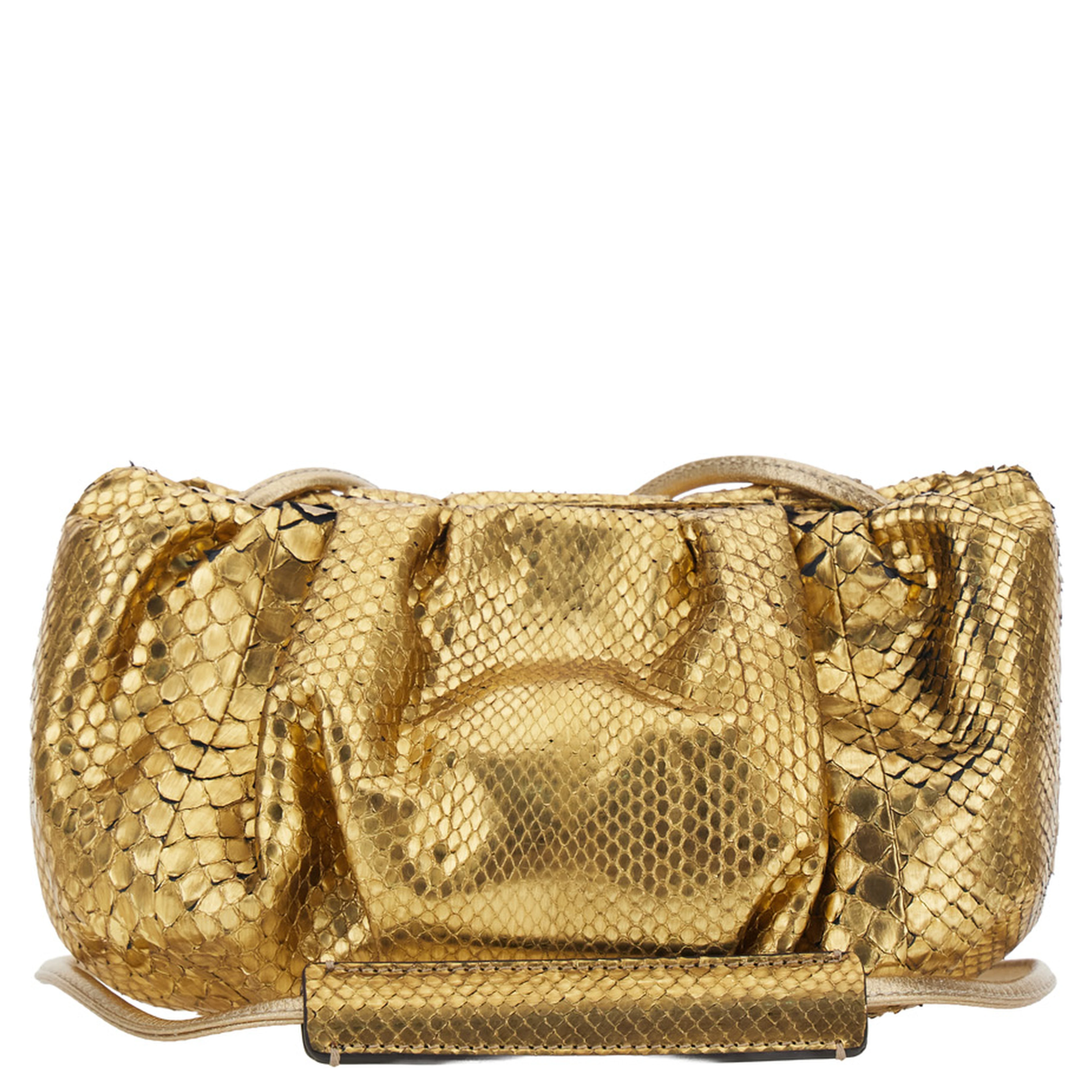 Pillow Metallic Clutch with shoulder strap and magnetic closure in leather for women