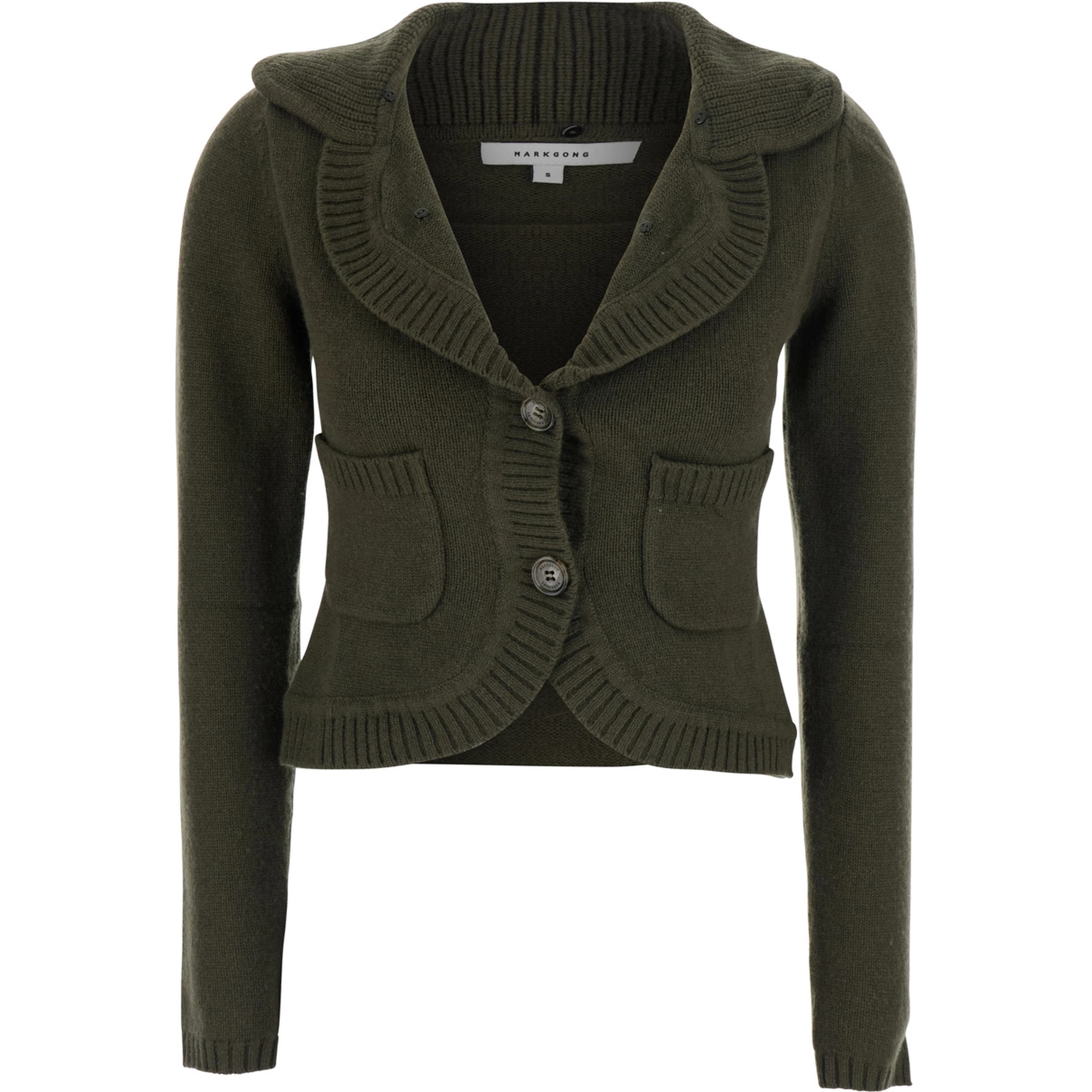 Cardigan with removable fox fur collar and green wool and cashmere for men