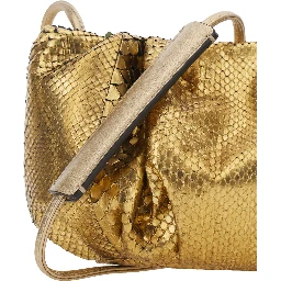 Pillow Metallic Clutch with shoulder strap and magnetic closure in leather for women