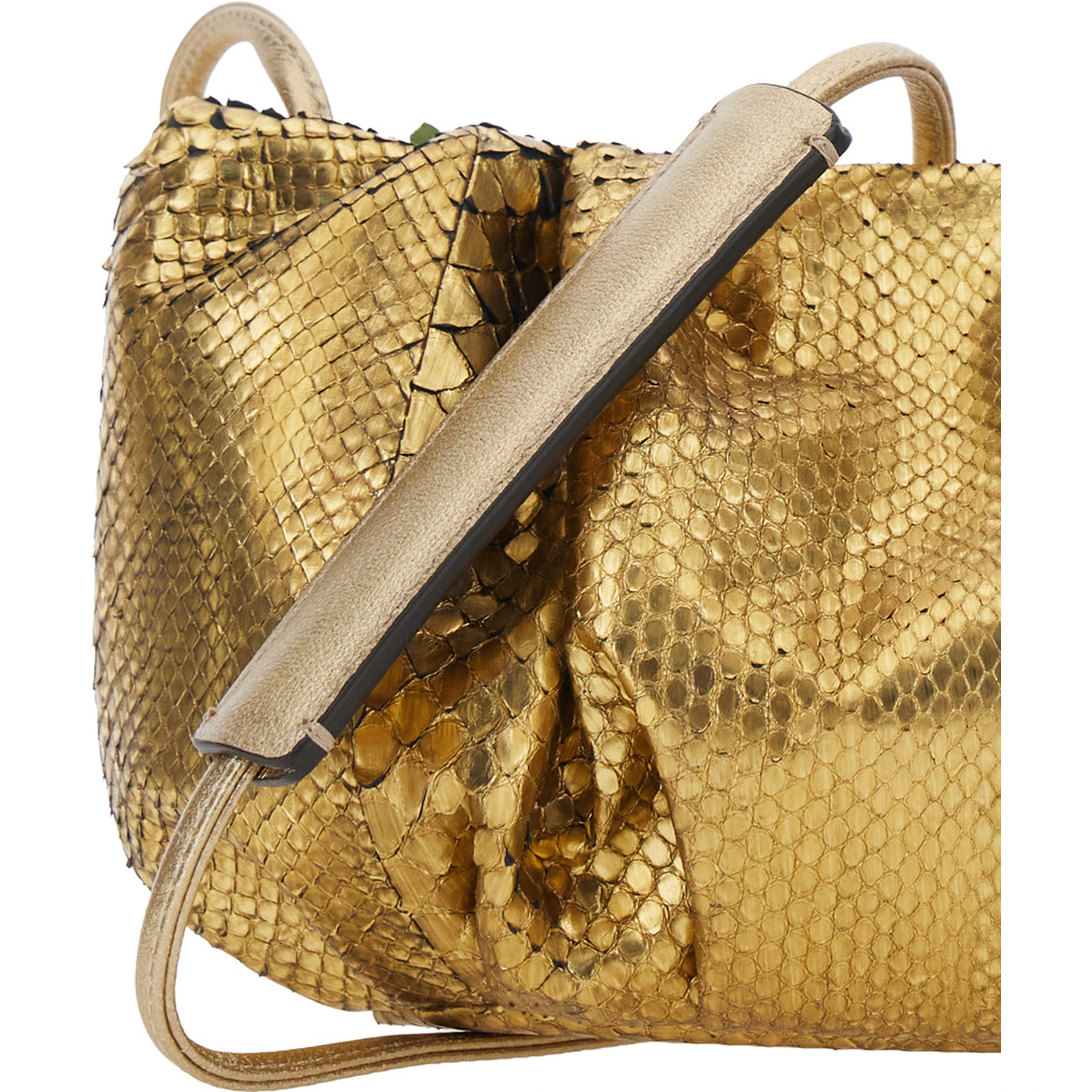 Pillow Metallic Clutch with shoulder strap and magnetic closure in leather for women