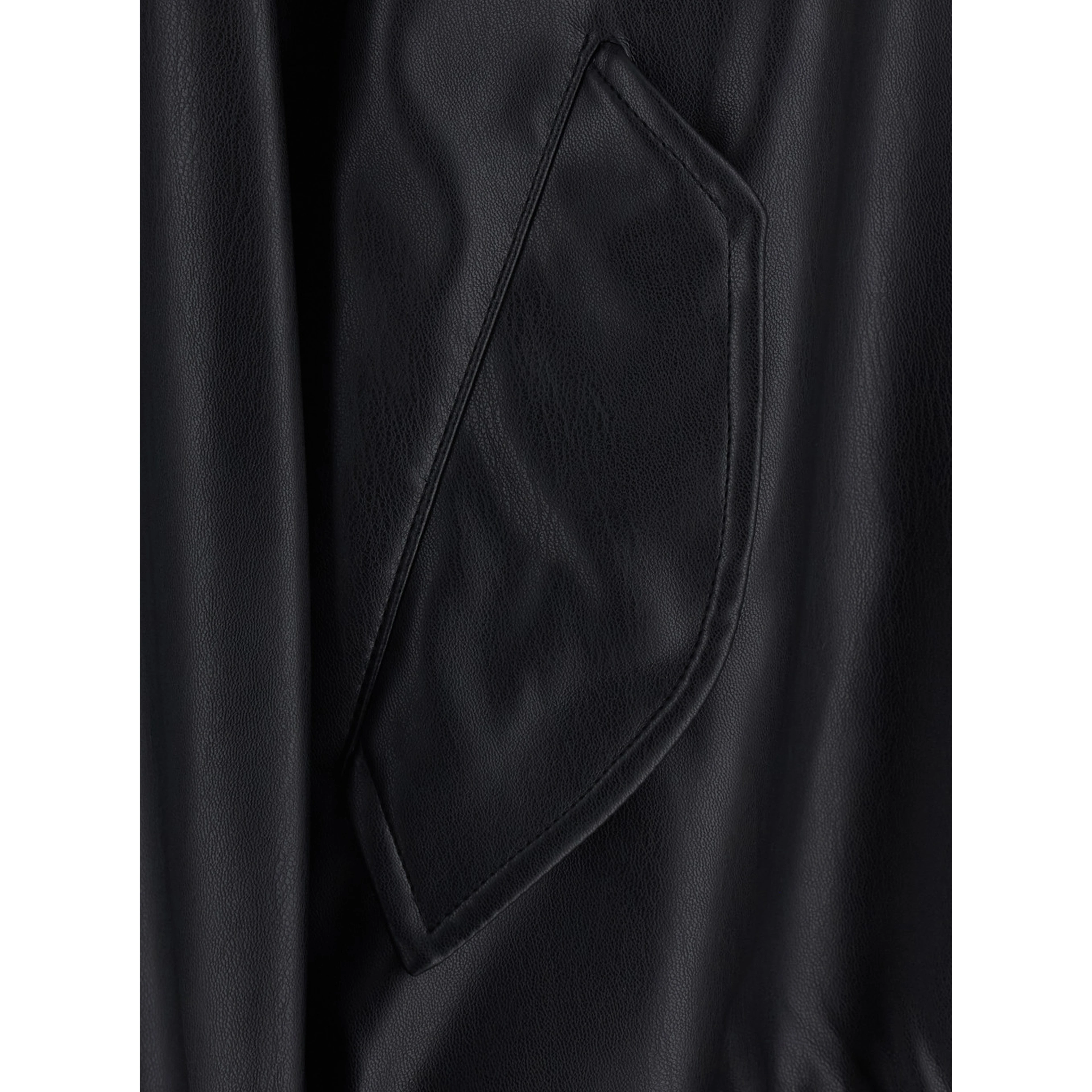 Black Bomber Jacket with Elasticized Hems in Ecoleather for Women