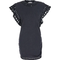 Orlane black dress with Round Neck and Sangallo Details in Cotton for Women