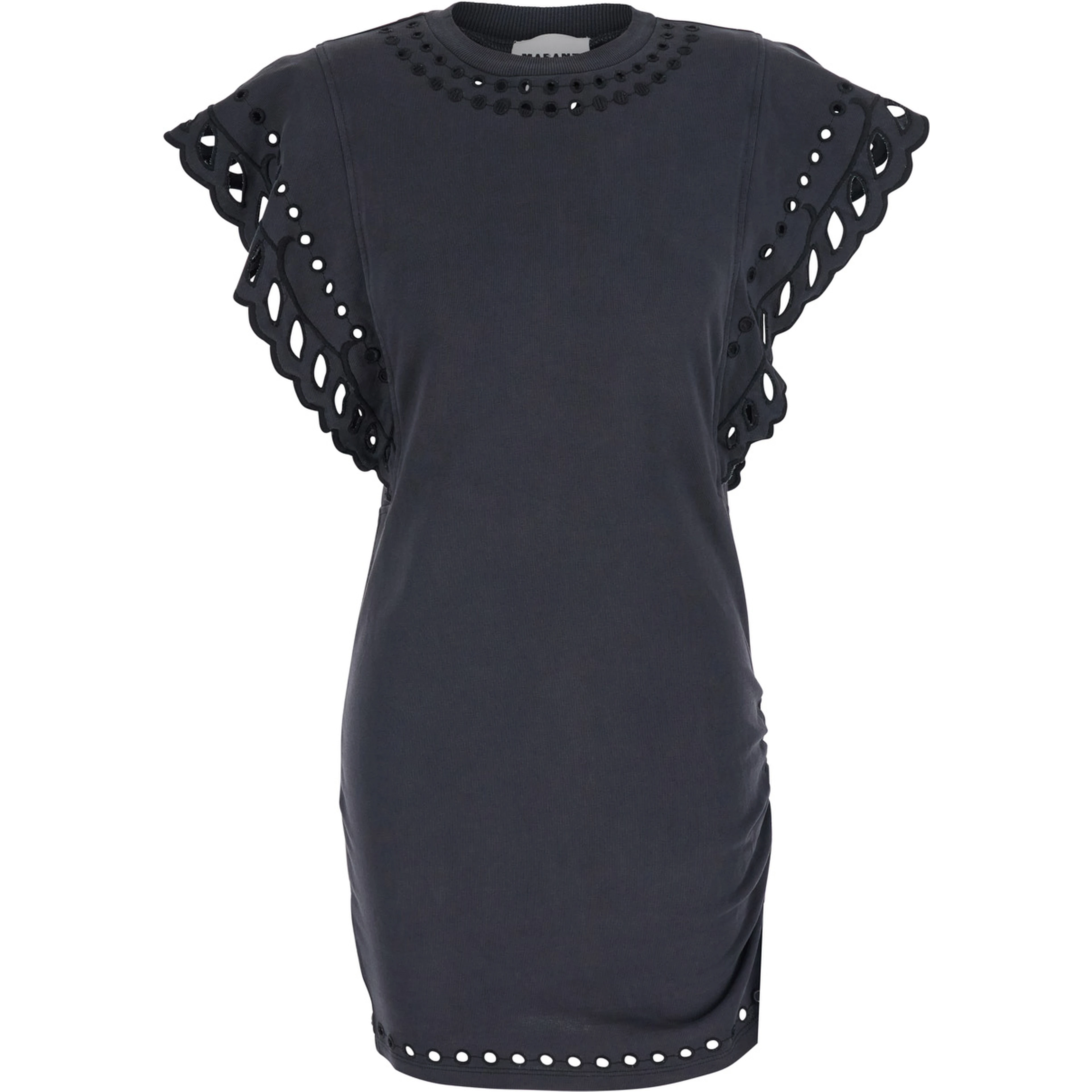 Orlane black dress with Round Neck and Sangallo Details in Cotton for Women