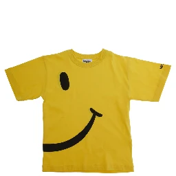 Yellow Smile T-Shirt with Maxi Print on Front and Back and Logo Lettering on Sleeve in Cotton for Girls