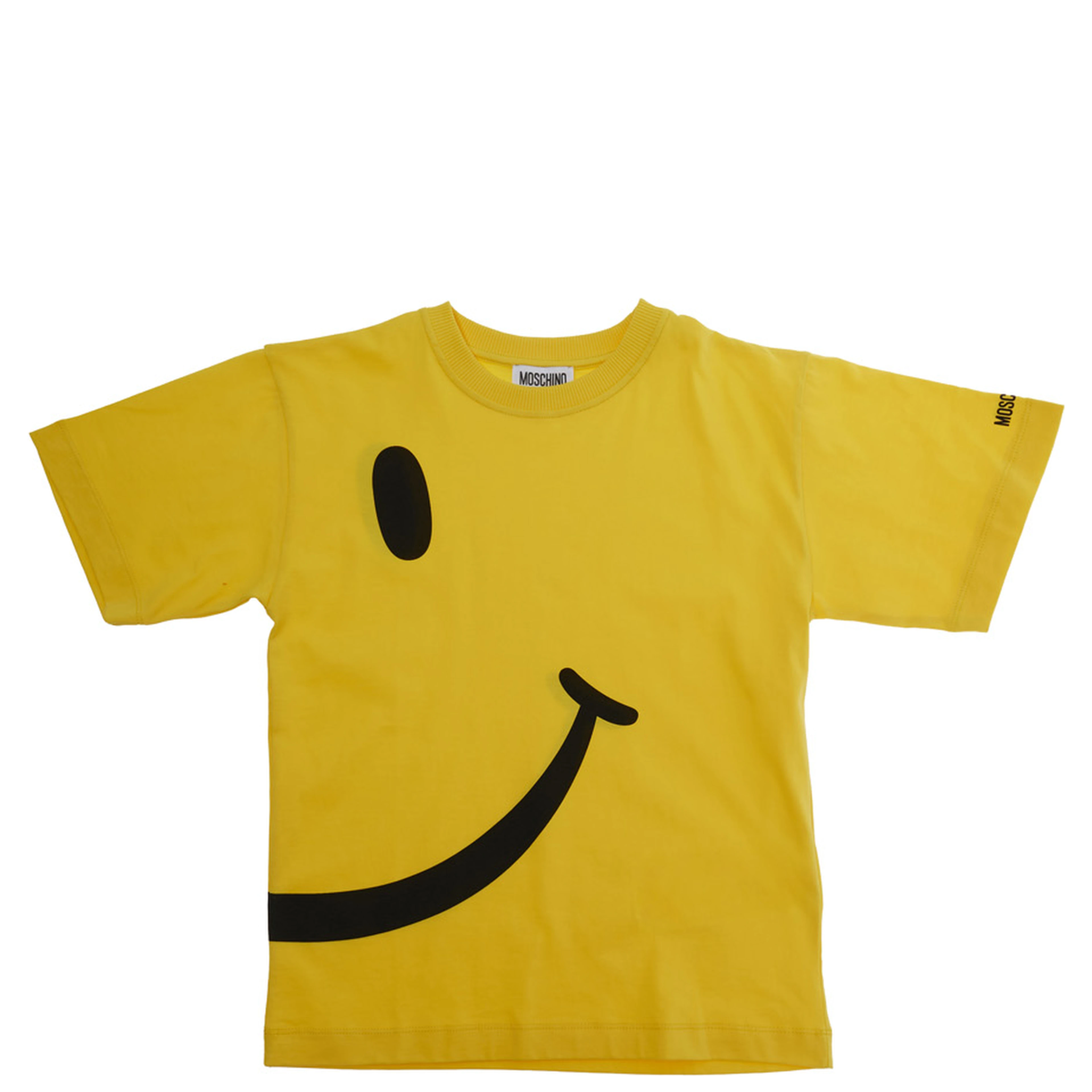 Yellow Smile T-Shirt with Maxi Print on Front and Back and Logo Lettering on Sleeve in Cotton for Girls