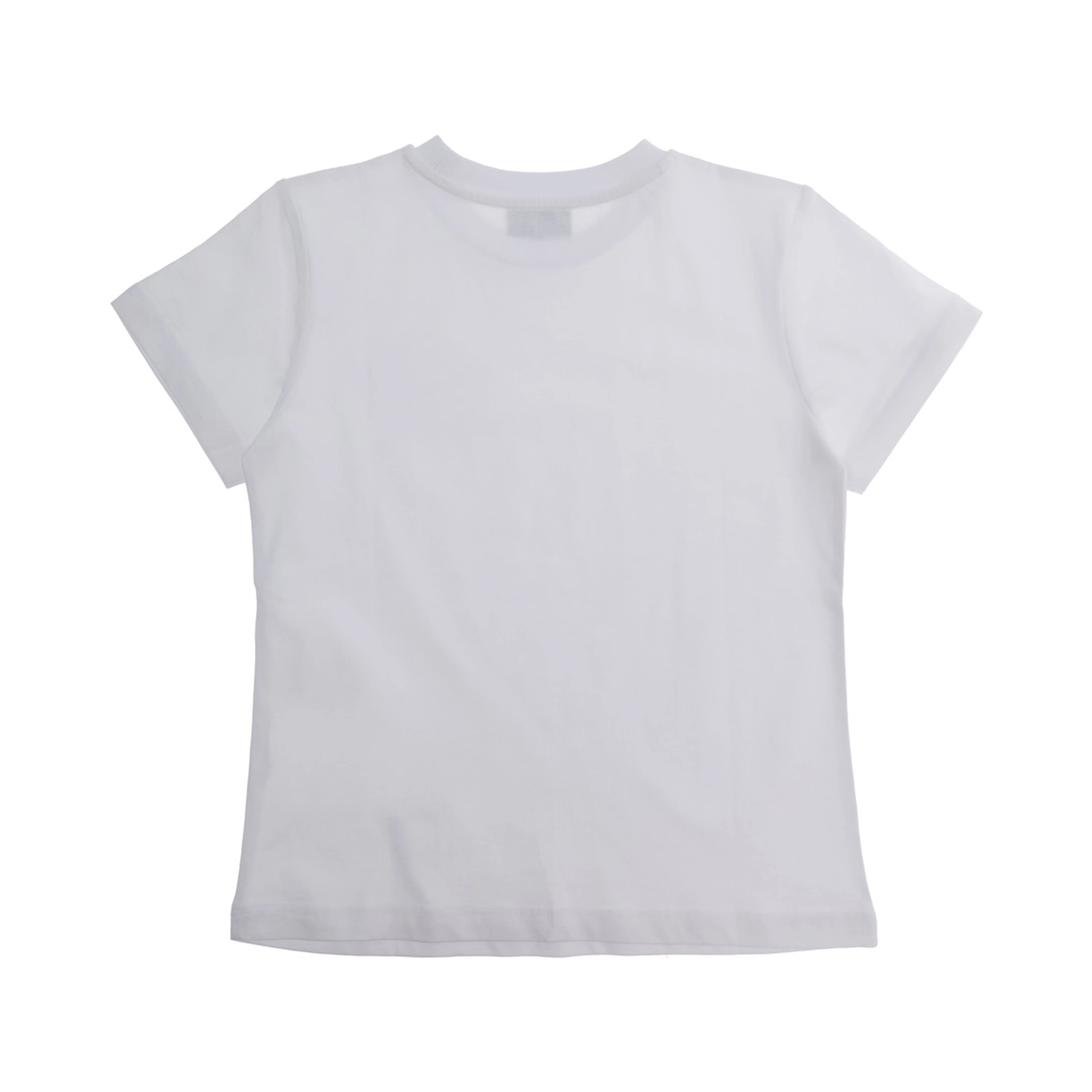 White Cotton Crew Neck T-Shirt with Front Logo for Girls