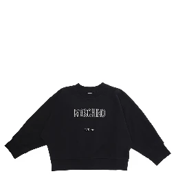 Crewneck Sweatshirt Logo with Logo Lettering on the Front in Black Stretch Cotton for Girls