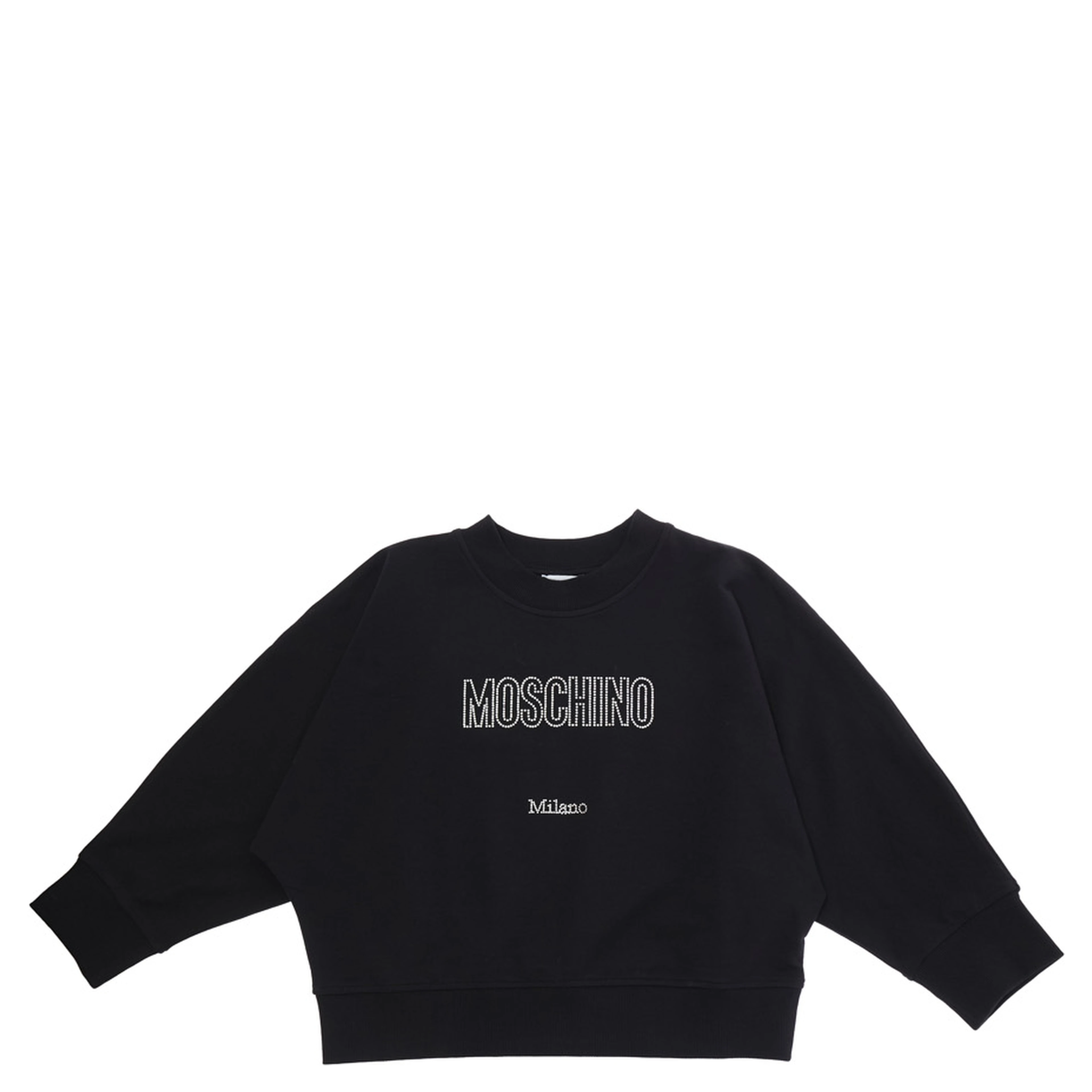 Crewneck Sweatshirt Logo with Logo Lettering on the Front in Black Stretch Cotton for Girls