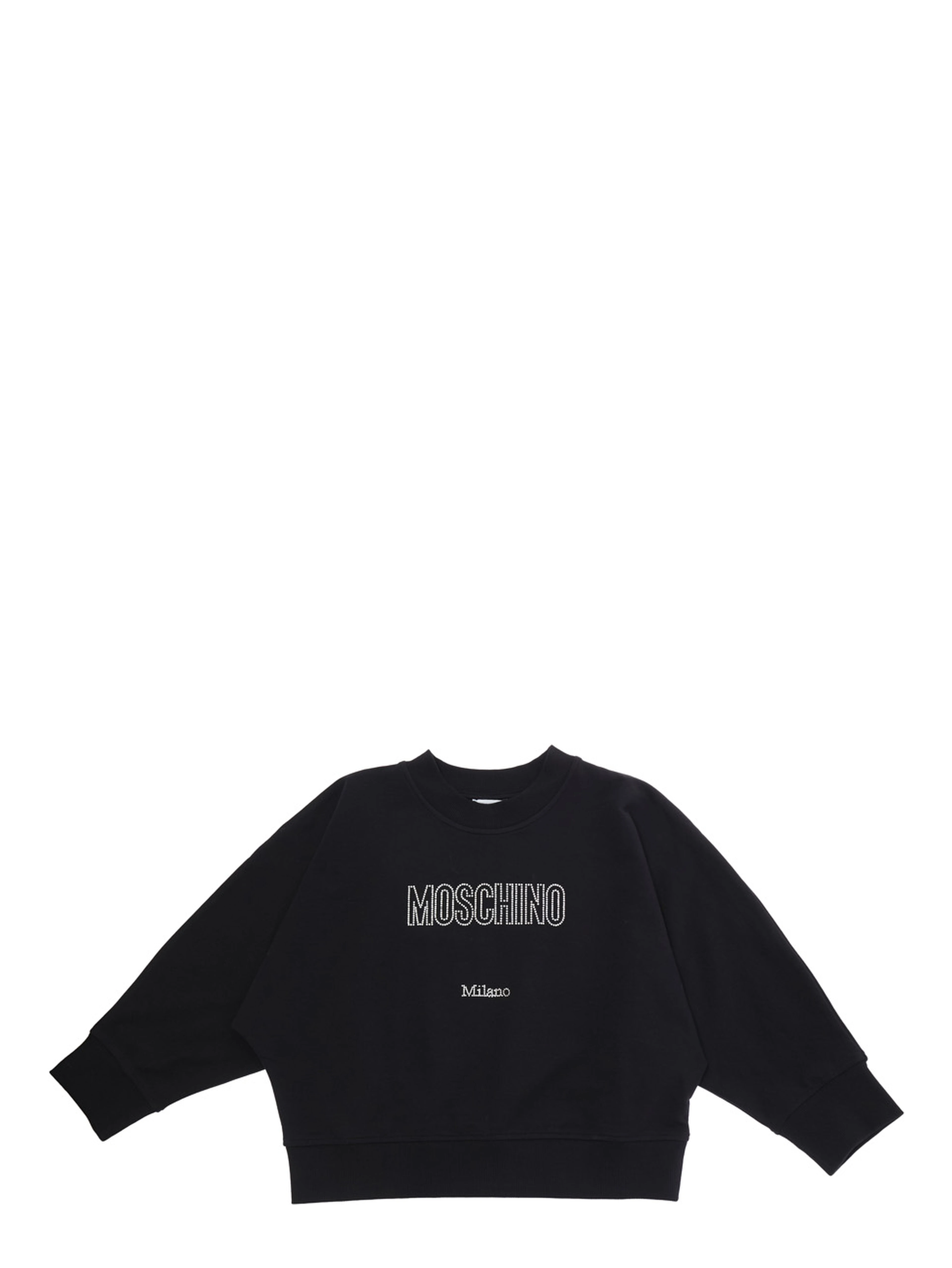 Crewneck Sweatshirt Logo with Logo Lettering on the Front in Black Stretch Cotton for Girls