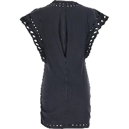 Orlane black dress with Round Neck and Sangallo Details in Cotton for Women