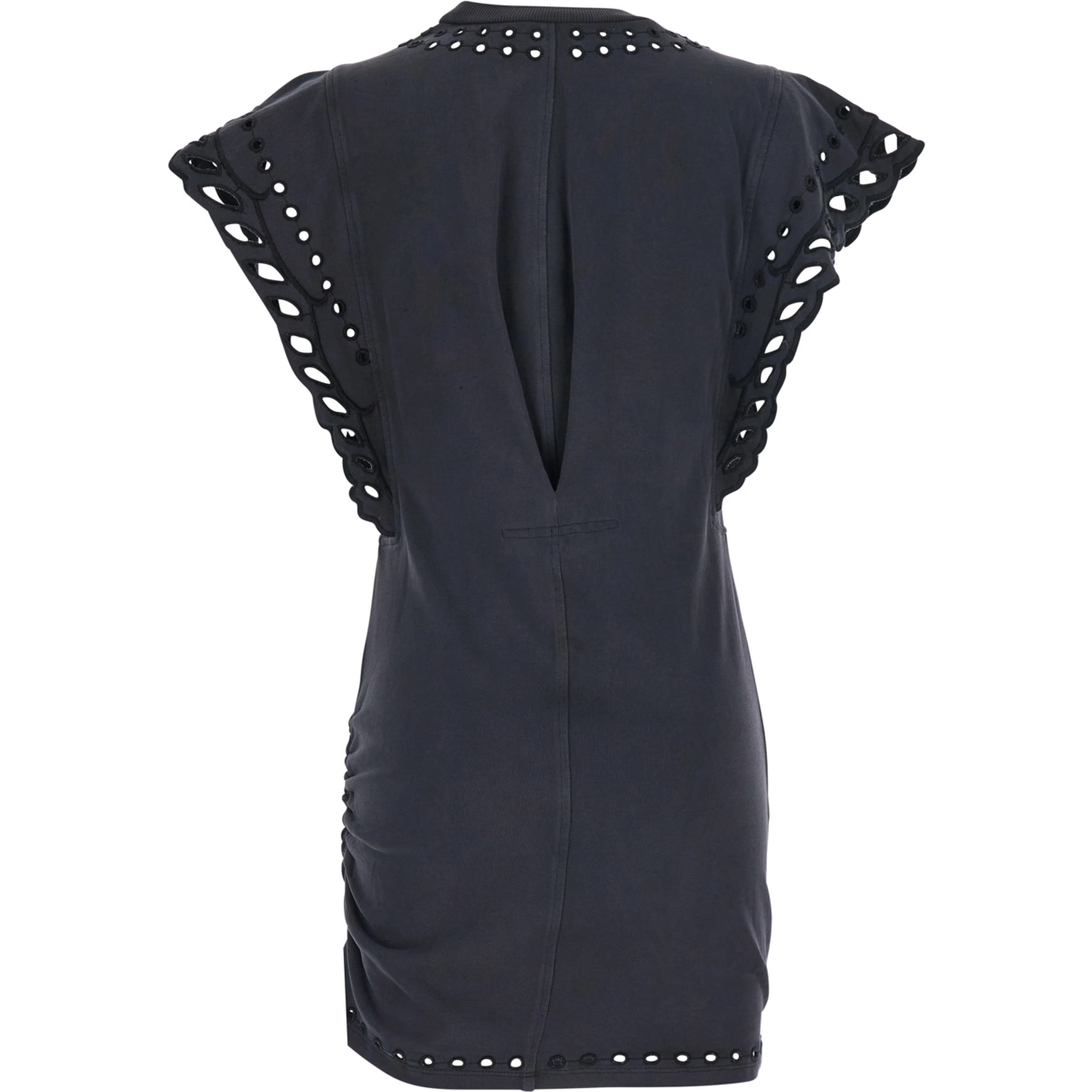 Orlane black dress with Round Neck and Sangallo Details in Cotton for Women