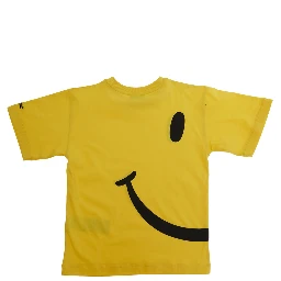 Yellow Smile T-Shirt with Maxi Print on Front and Back and Logo Lettering on Sleeve in Cotton for Girls