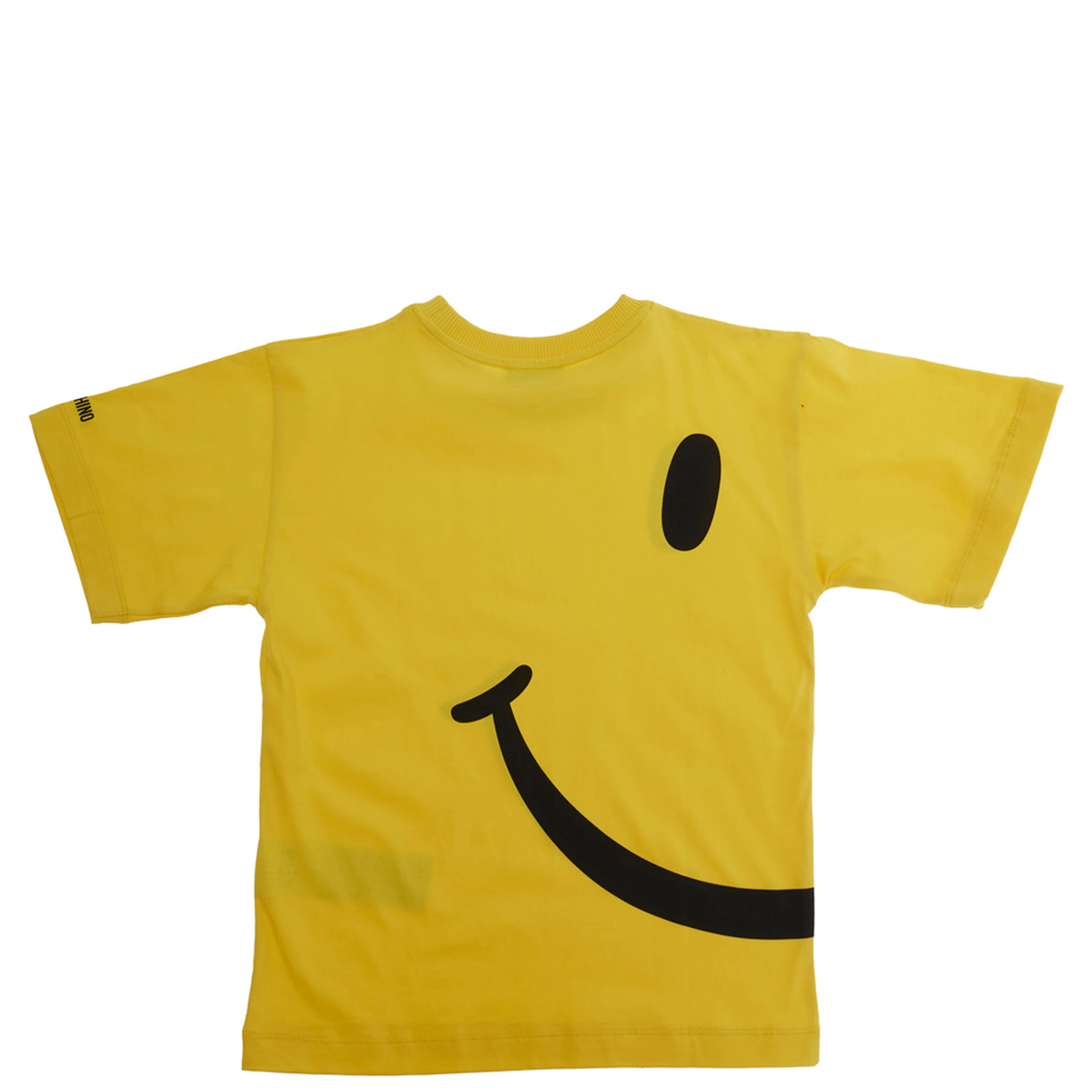 Yellow Smile T-Shirt with Maxi Print on Front and Back and Logo Lettering on Sleeve in Cotton for Girls