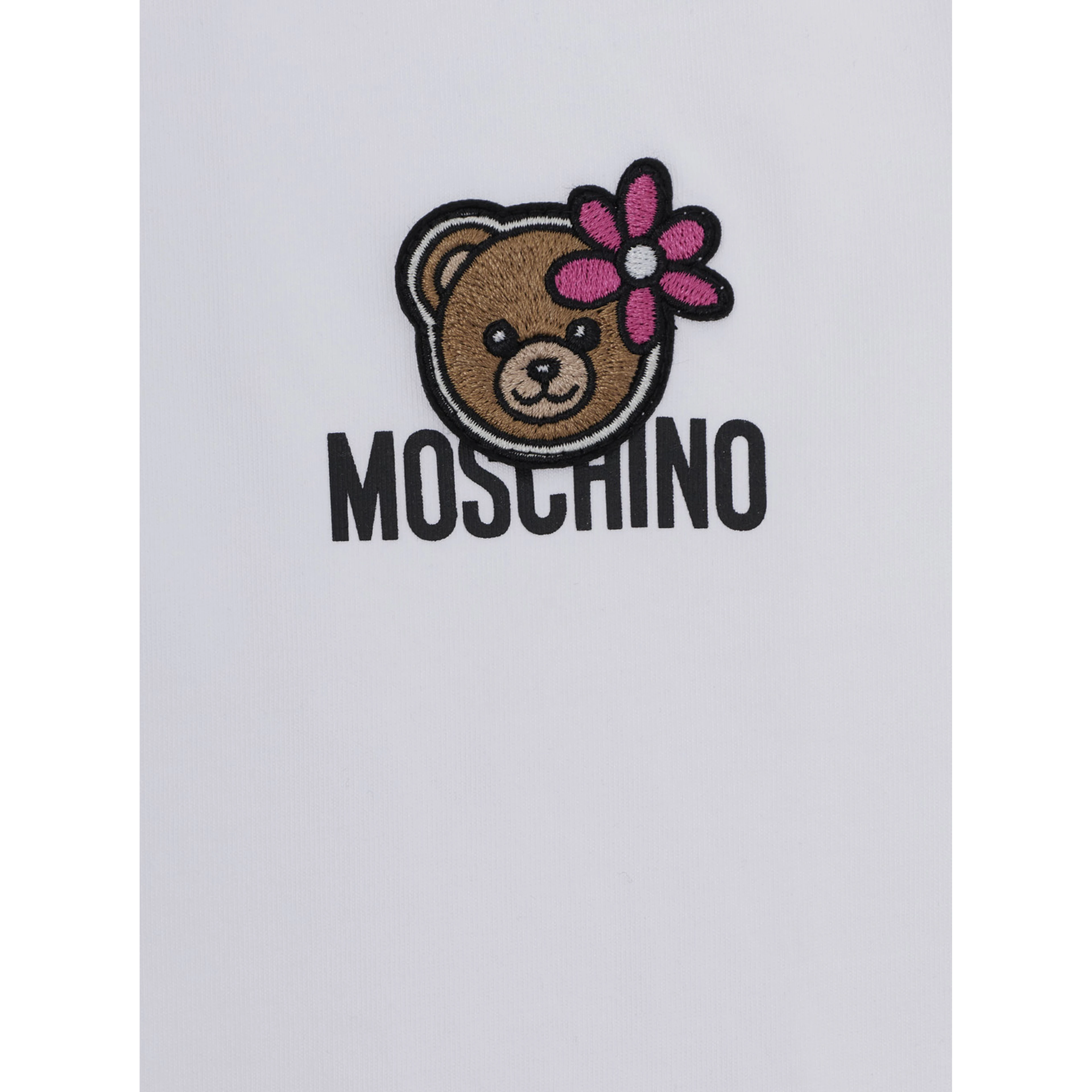 White Cotton Crew Neck T-Shirt with Front Logo for Girls