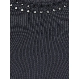 Orlane black dress with Round Neck and Sangallo Details in Cotton for Women
