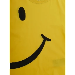 Yellow Smile T-Shirt with Maxi Print on Front and Back and Logo Lettering on Sleeve in Cotton for Girls