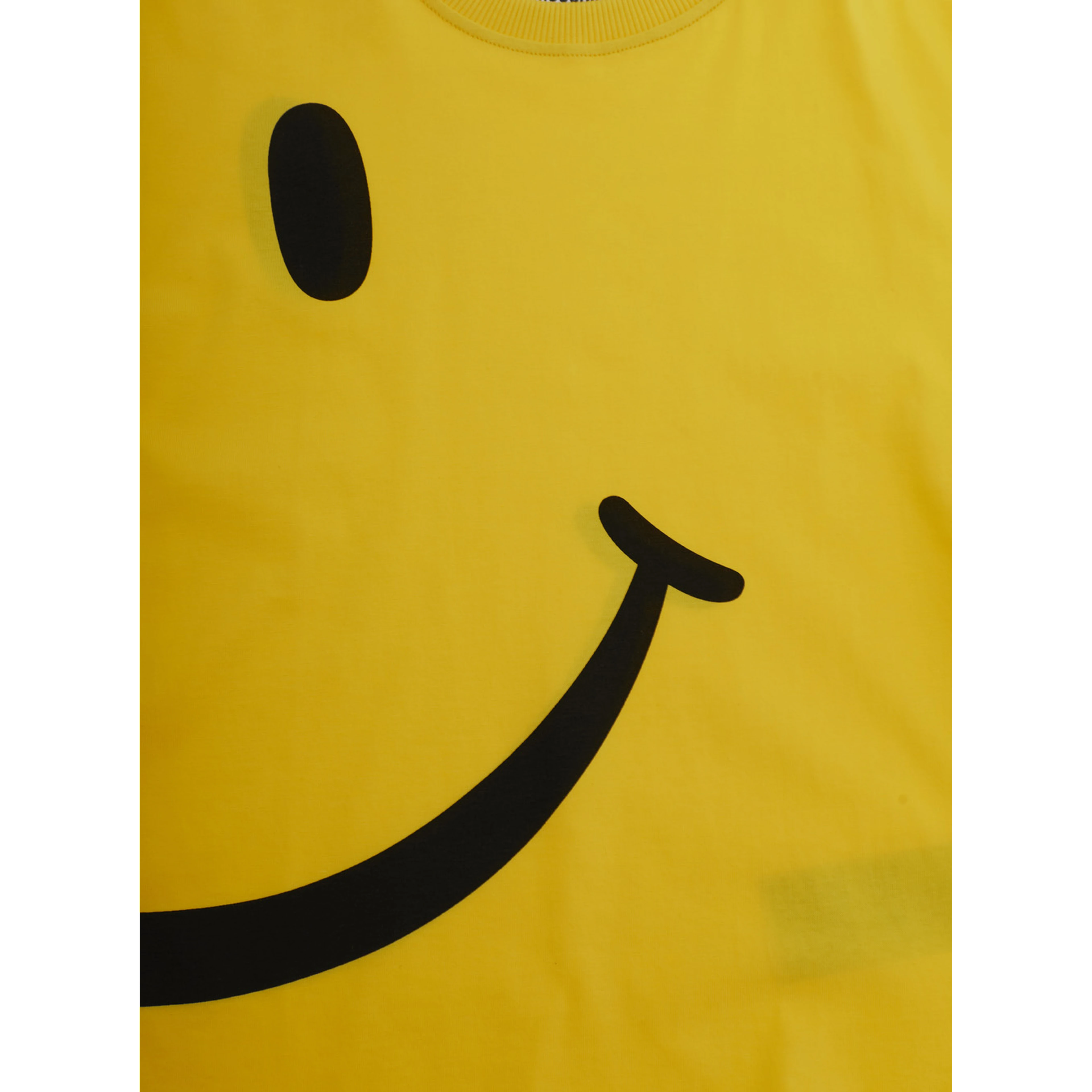 Yellow Smile T-Shirt with Maxi Print on Front and Back and Logo Lettering on Sleeve in Cotton for Girls