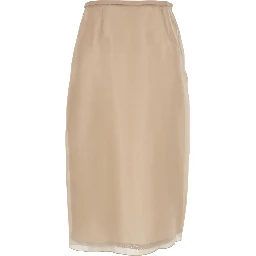 Beige Tech Fabric Layered Design Midi Skirt for Women