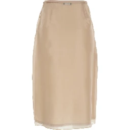 Beige Tech Fabric Layered Design Midi Skirt for Women