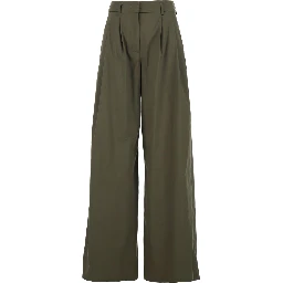 Green Wide Leg Trousers with Pleats for Women