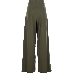 Green Wide Leg Trousers with Pleats for Women