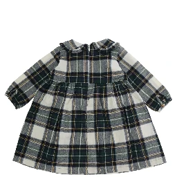 Green Dress with Long Sleeves and Tartan motif in Cotton for Girl