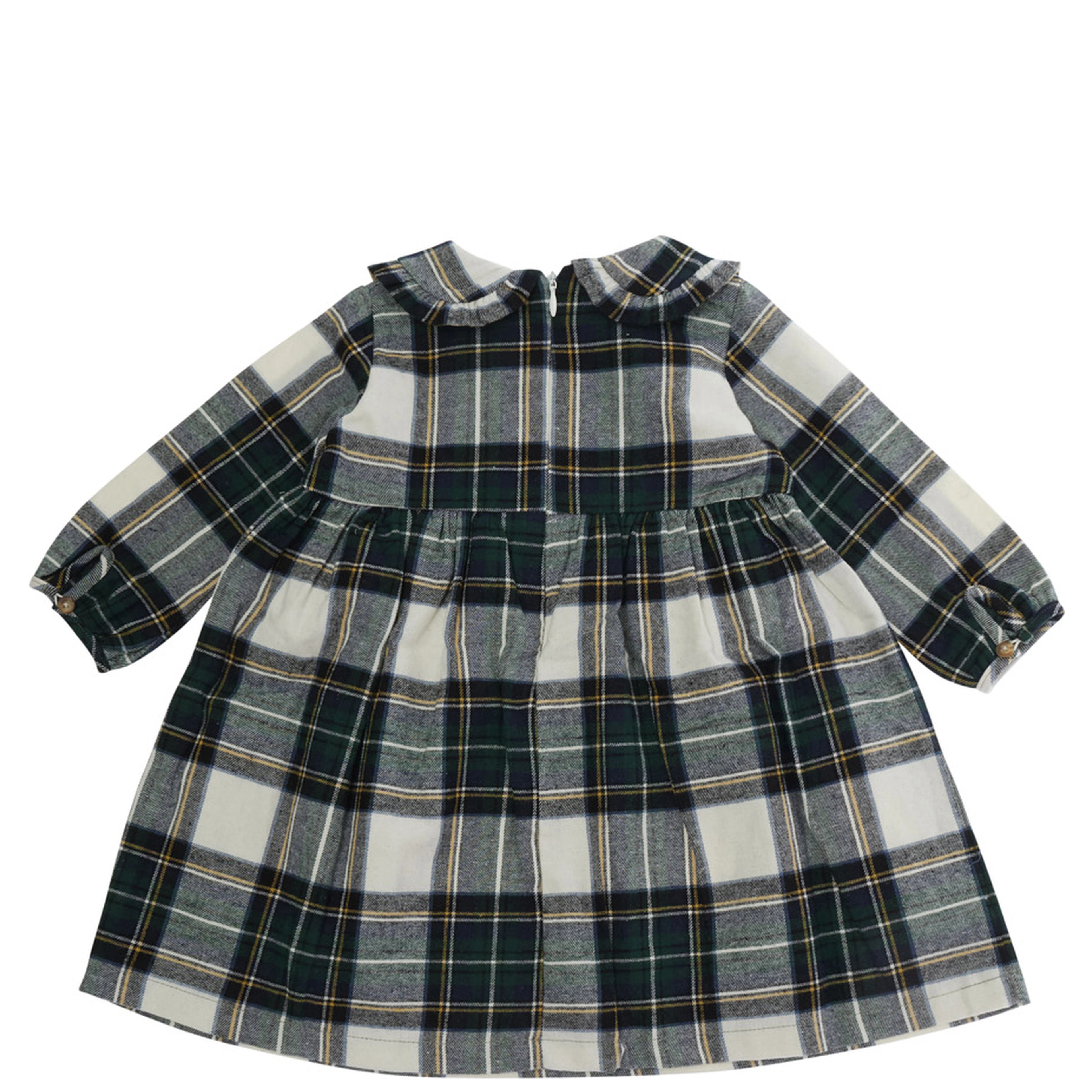 Green Dress with Long Sleeves and Tartan motif in Cotton for Girl