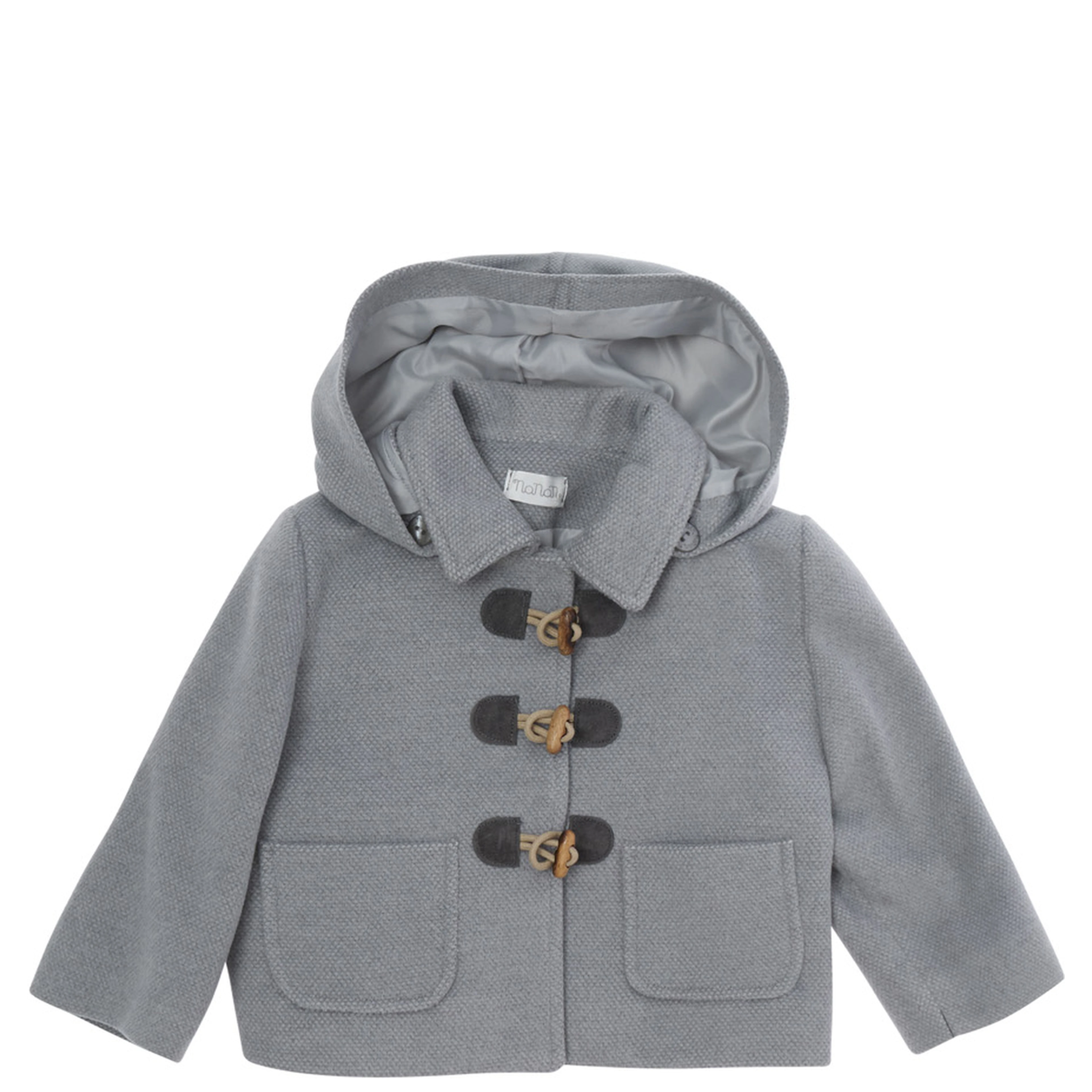 Gray Jacket with hood and Toggle closure on the front in Tech Fabric baby