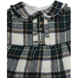 Green Dress with Long Sleeves and Tartan motif in Cotton for Girl