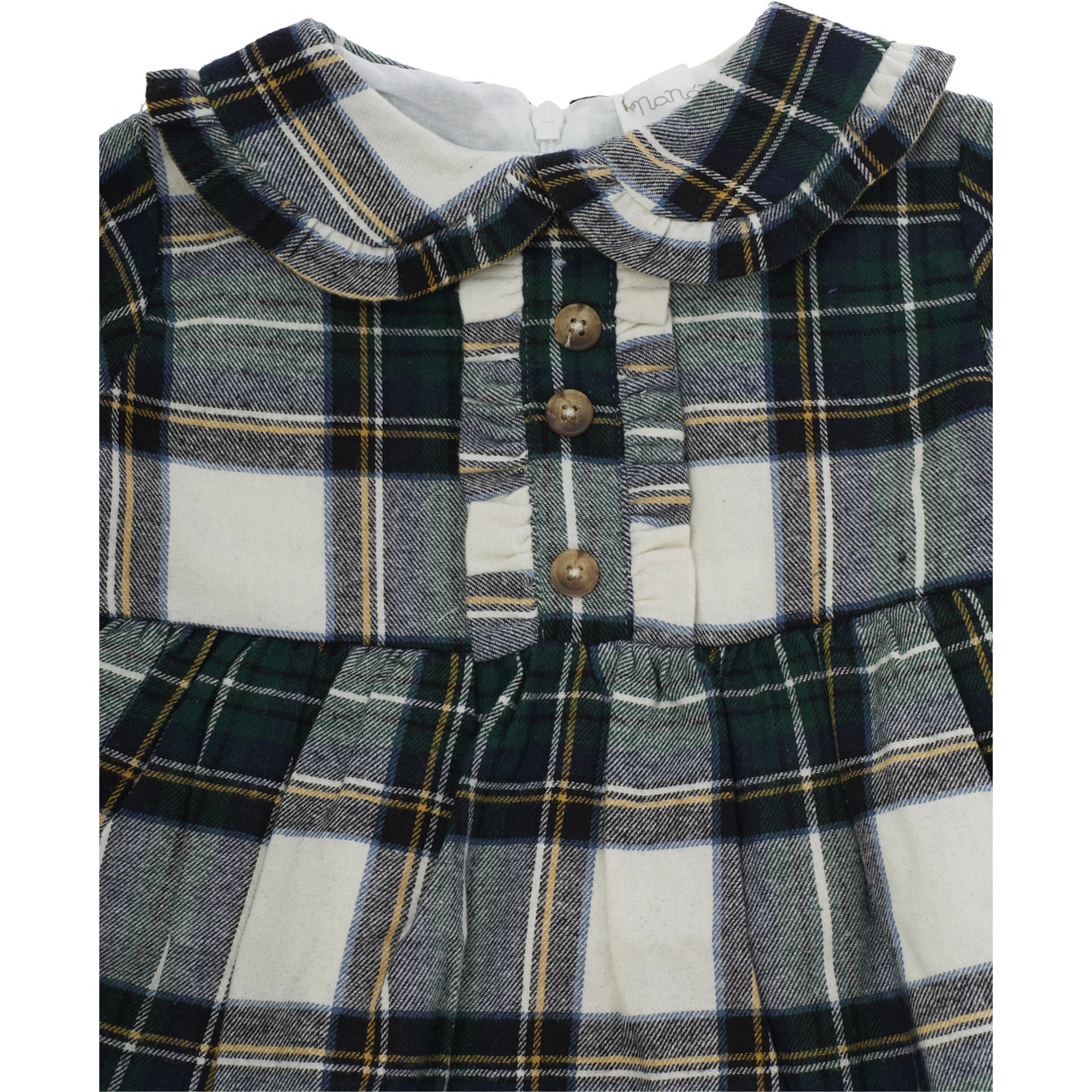 Green Dress with Long Sleeves and Tartan motif in Cotton for Girl