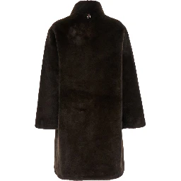 Brown High Collar Eco-Fur Coat with Long Sleeves for Women