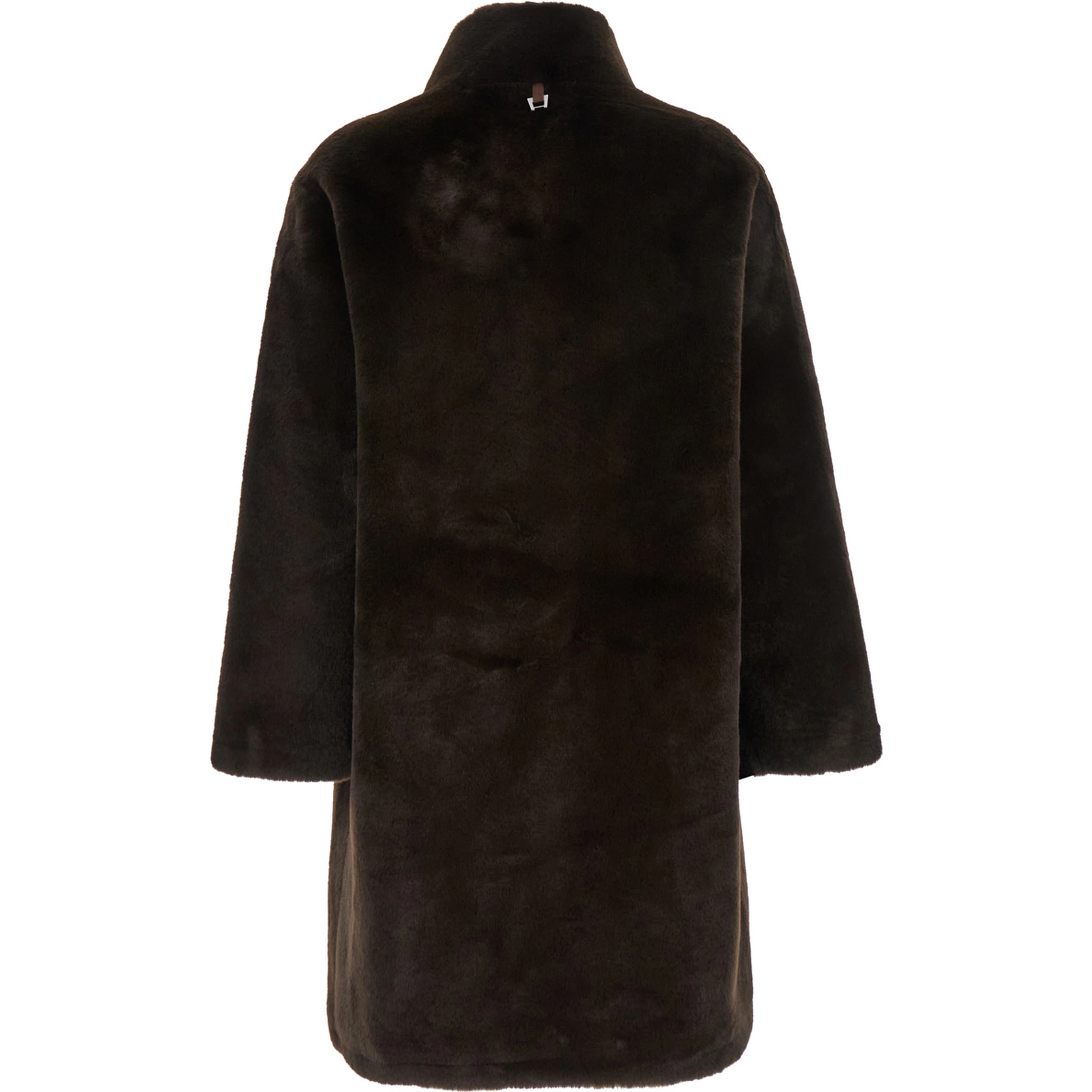 Brown High Collar Eco-Fur Coat with Long Sleeves for Women
