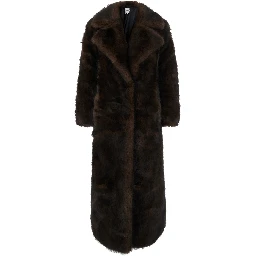 GABRIELLE Brown Fur Coat with Notched Collar in faux-Fur for Women