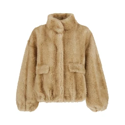 IRIS beige fur jacket with high collar in faux fur for women