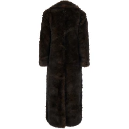 GABRIELLE Brown Fur Coat with Notched Collar in faux-Fur for Women