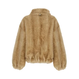 IRIS beige fur jacket with high collar in faux fur for women