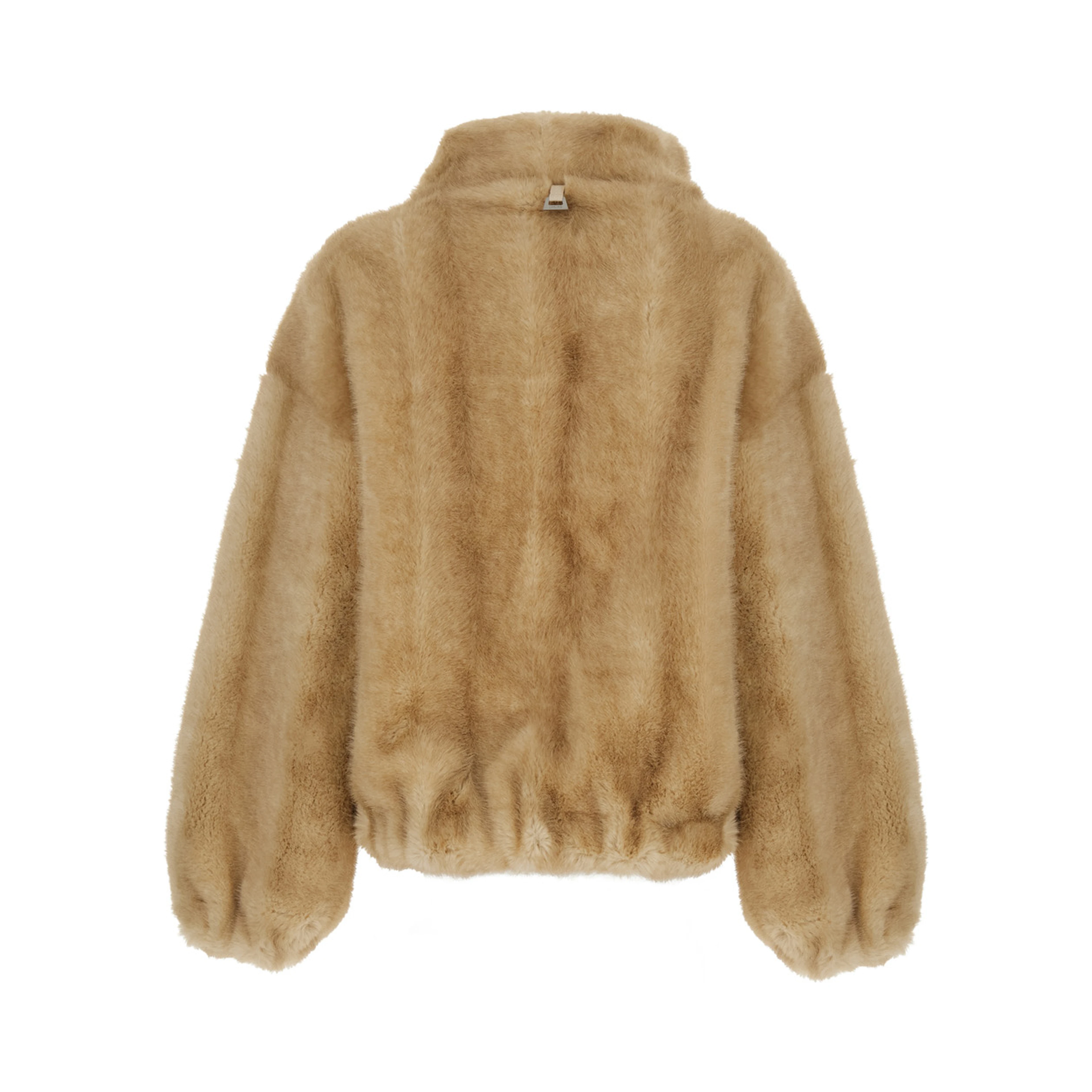 IRIS beige fur jacket with high collar in faux fur for women