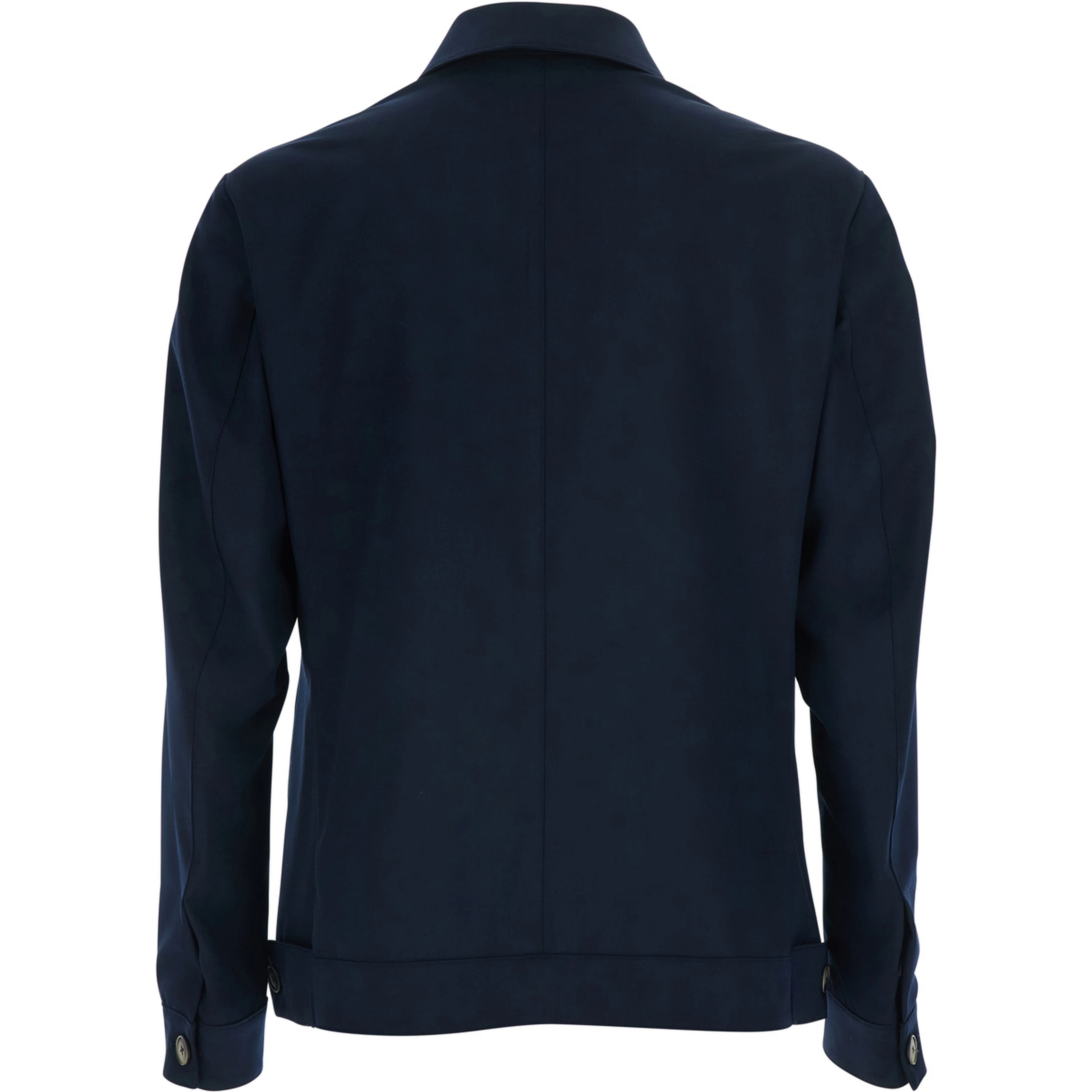 Blue Jacket with classic collar and two patch pockets on the front in fabric for men