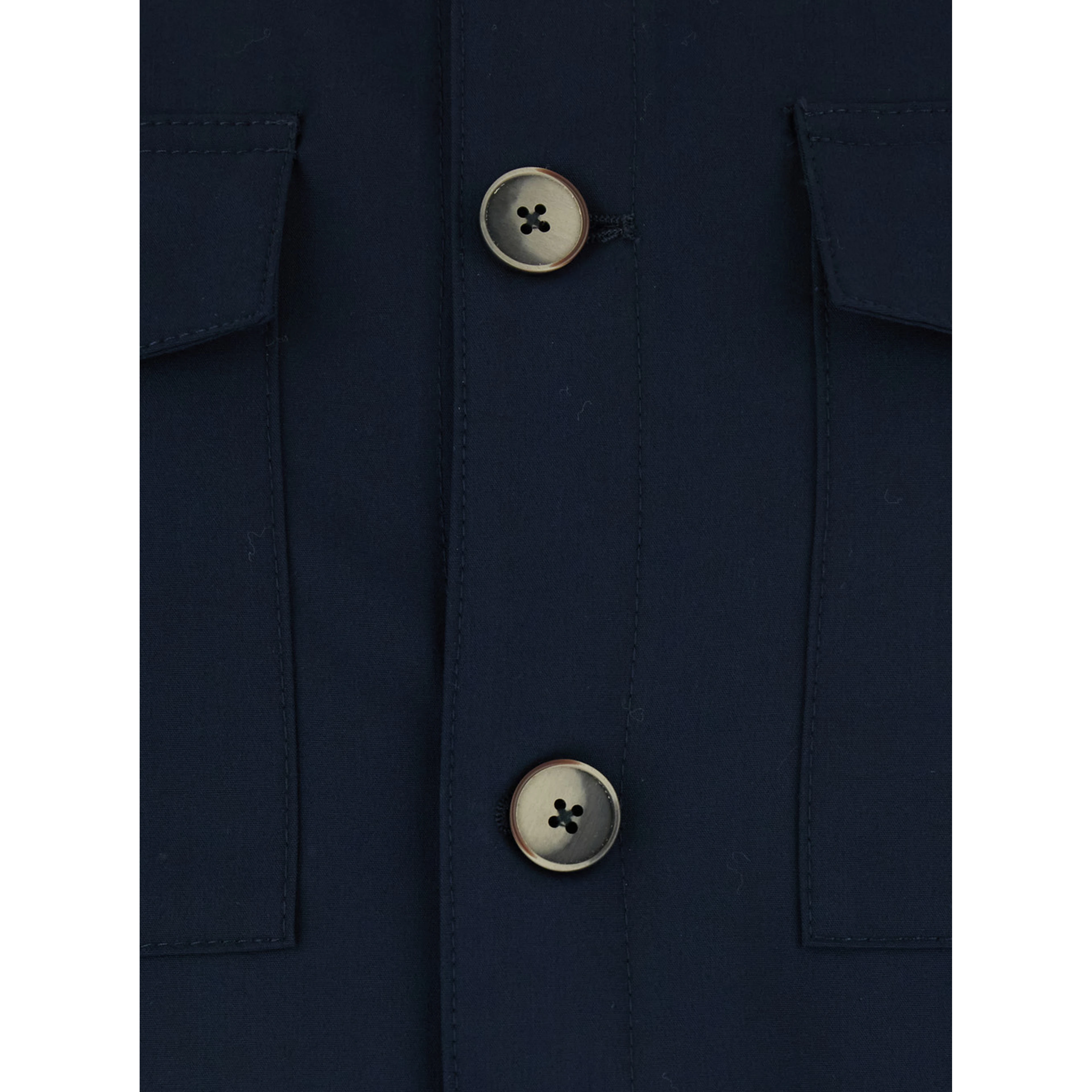 Blue Jacket with classic collar and two patch pockets on the front in fabric for men